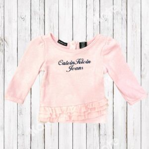 Calvin Klein Jeans Shirt Pink Thermal Ruffle Bottom Infant Top Size 6-9 Months